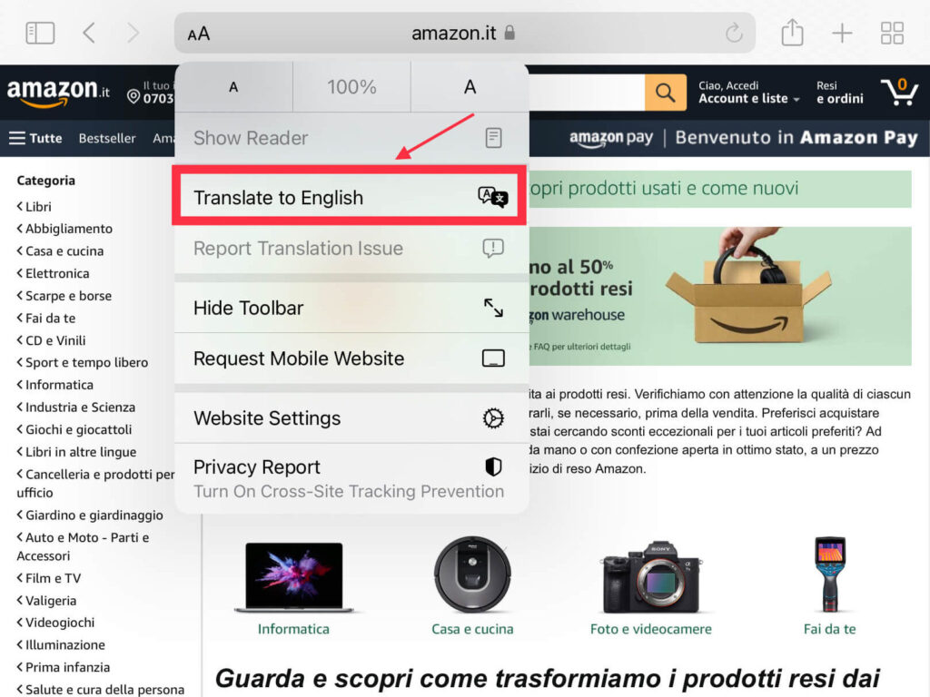 how to turn off auto translate in safari