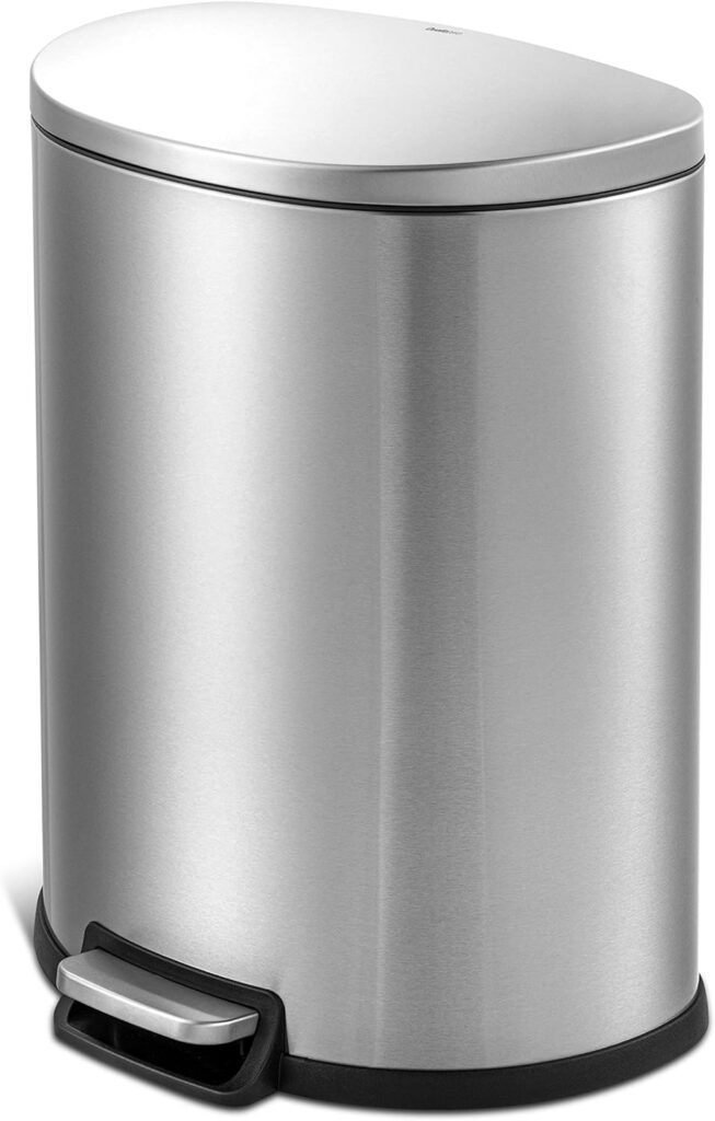 QUALIAZERO 50L/13Gal Heavy Duty Hands-Free Stainless Steel Commercial/Kitchen Step Trash Can
