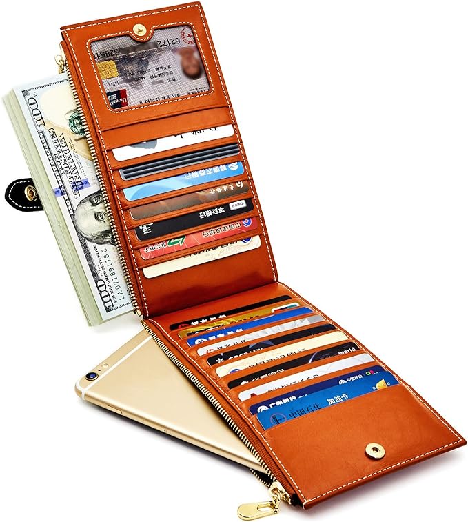 ANDOILT Women's Genuine Leather Wallet RFID Blocking Credit Card Holder